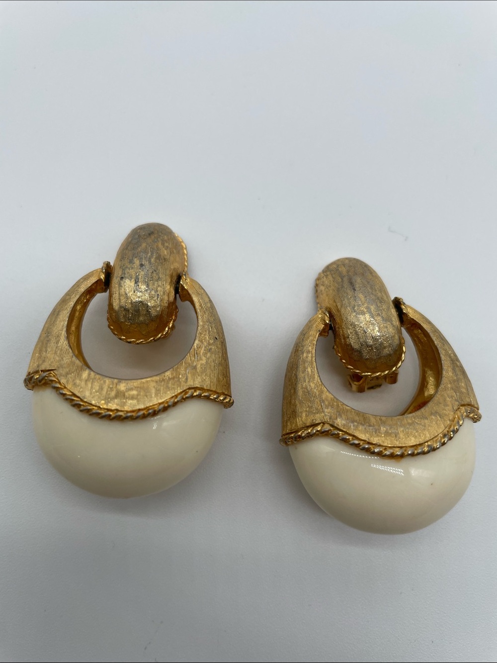 Pauline Rader Gold-Tone and Cream Clip-On Dome Earrings - Elegant Jewelry VTG
